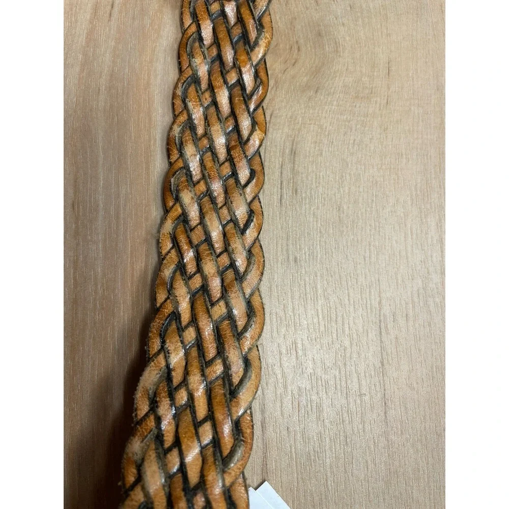 Charter Club Braided Leather Belt Brown Woven Brass Buckle Adjustable‎